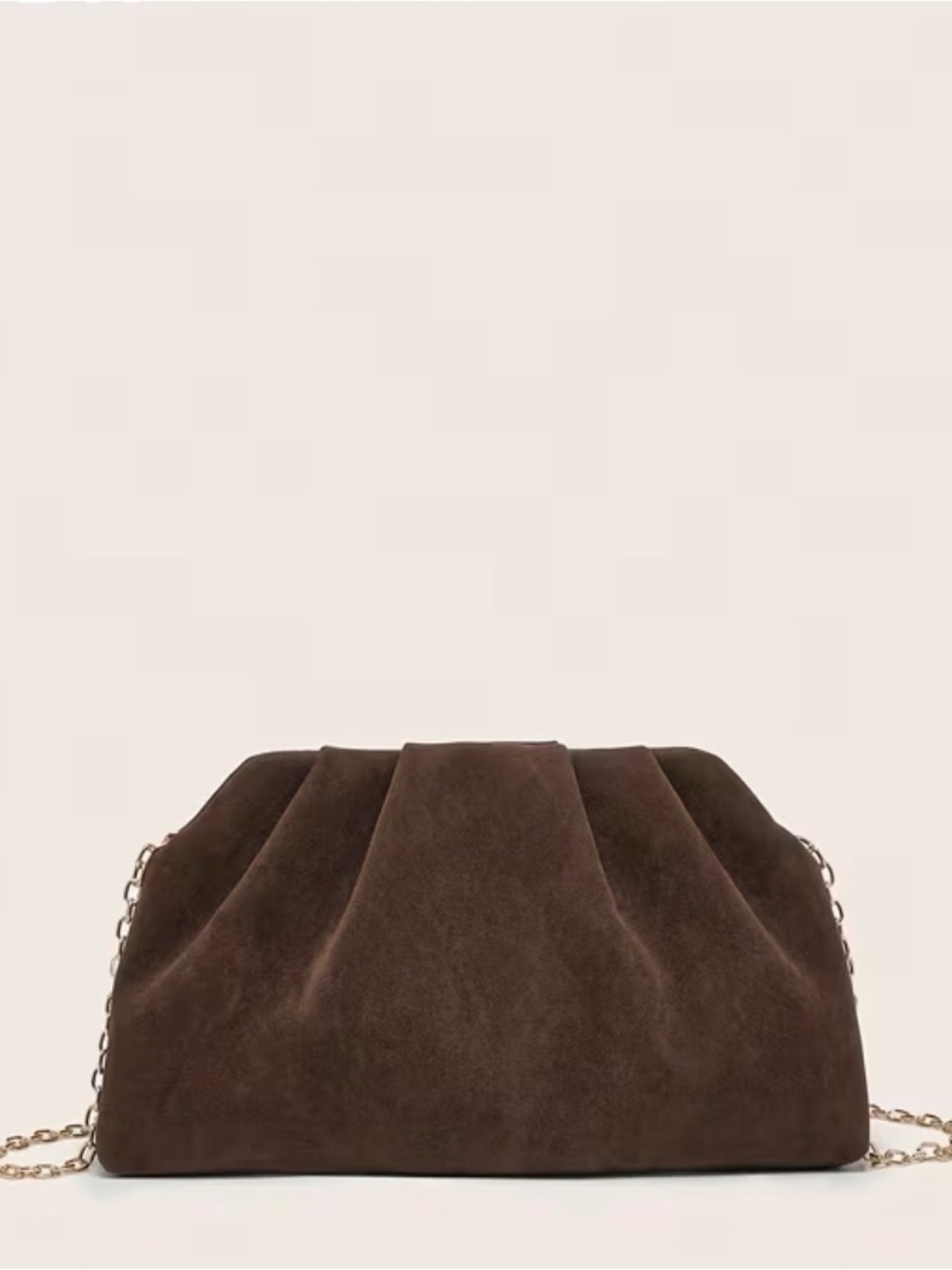 Brown Suede Pleated Shoulder Bag with Chain Strap